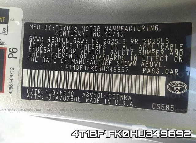 4T1BF1FK0HU349892 фото 8