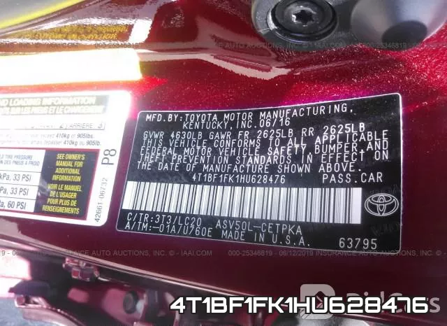 4T1BF1FK1HU628476 фото 10