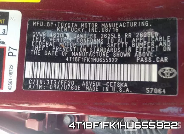 4T1BF1FK1HU655922 фото 6