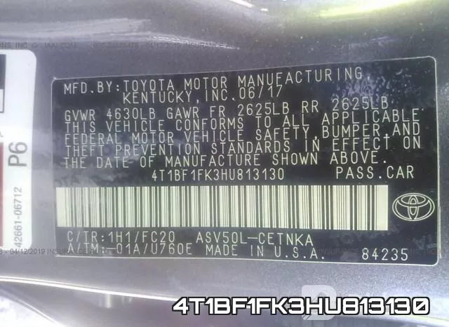 4T1BF1FK3HU813130 фото 7
