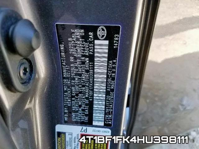 4T1BF1FK4HU398111 фото 2