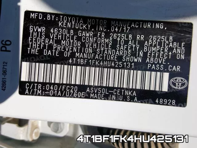 4T1BF1FK4HU425131 фото 2