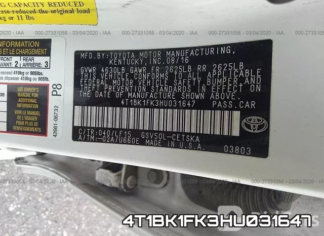 4T1BK1FK3HU031647 фото 8