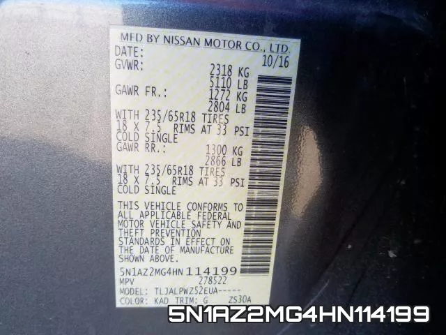 5N1AZ2MG4HN114199 фото 2