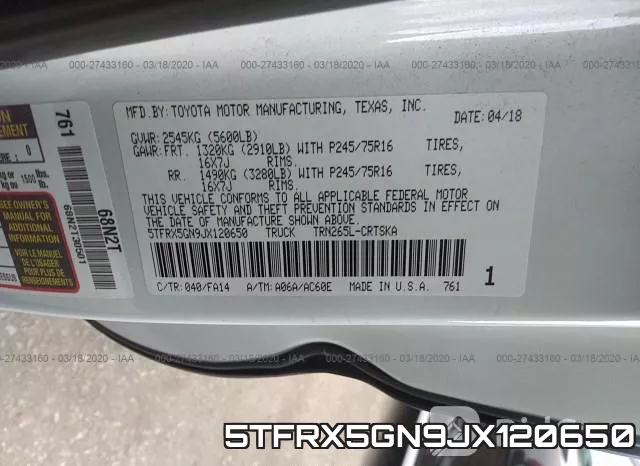 5TFRX5GN9JX120650 фото 7