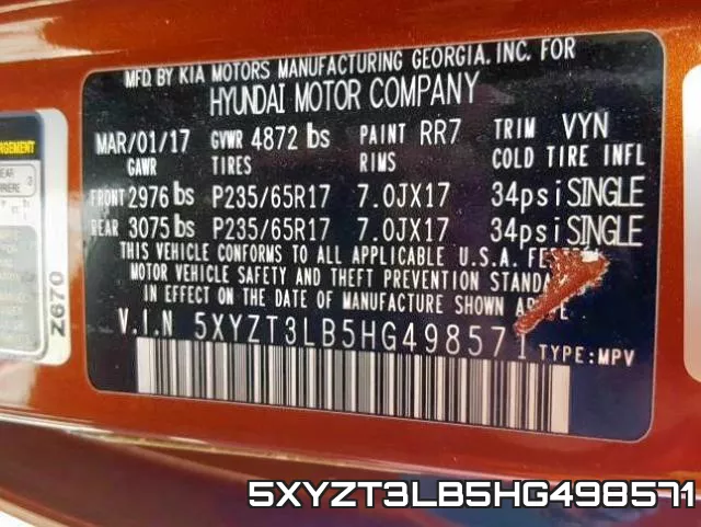 5XYZT3LB5HG498571 фото 2