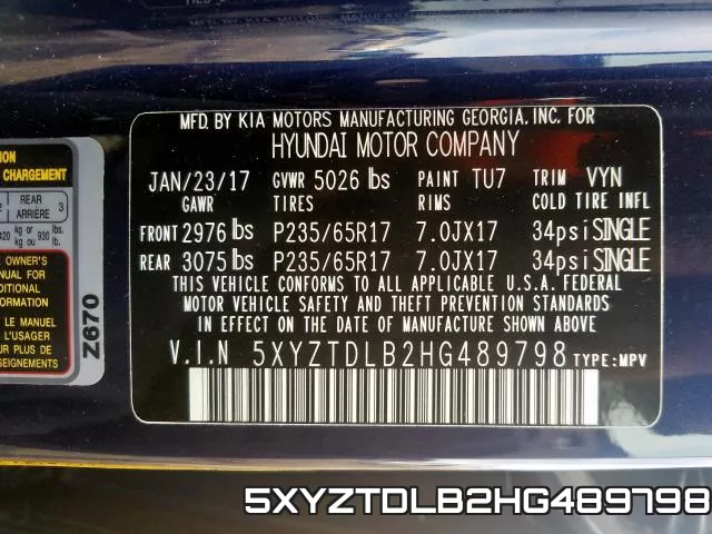 5XYZTDLB2HG489798 фото 2