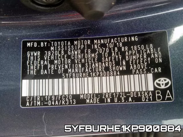 5YFBURHE1KP900884 фото 2
