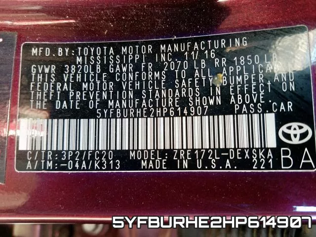 5YFBURHE2HP614907 фото 2