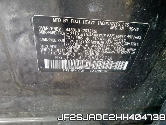 JF2SJADC2HH404738 фото 2