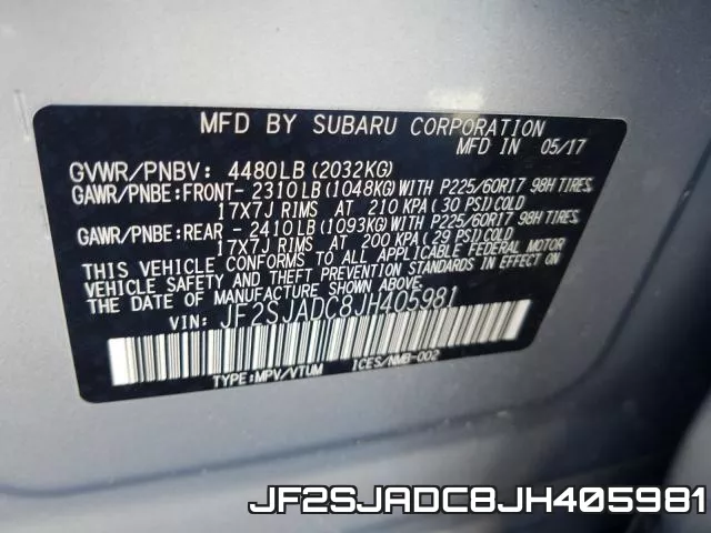 JF2SJADC8JH405981 фото 2