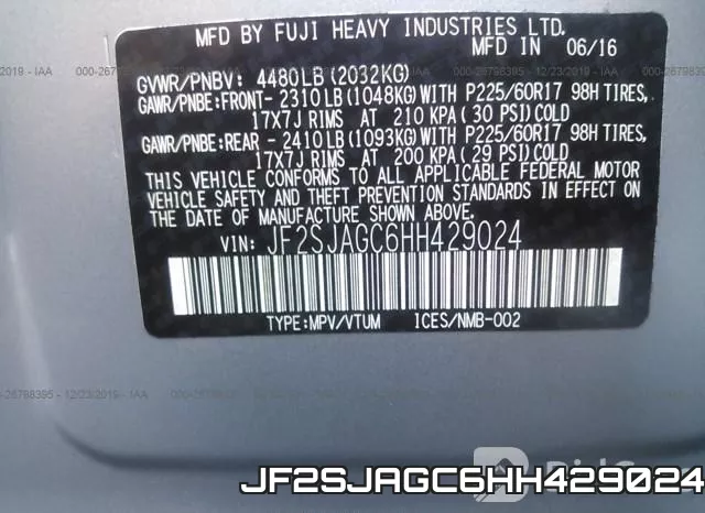 JF2SJAGC6HH429024 фото 6