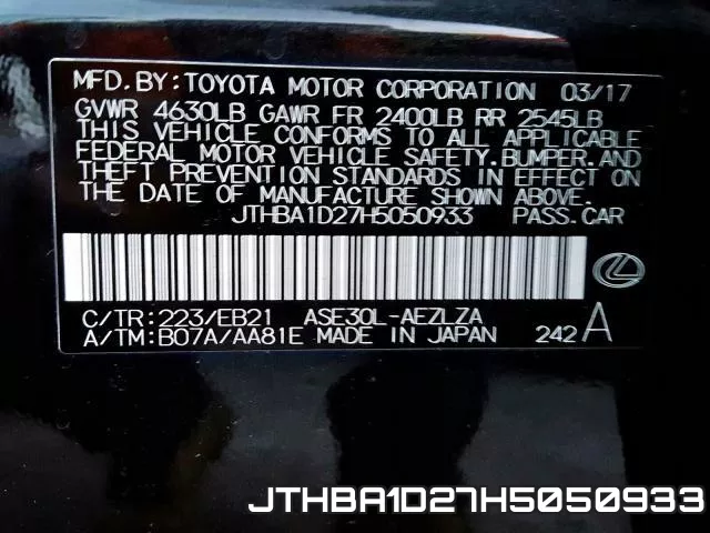 JTHBA1D27H5050933 фото 2