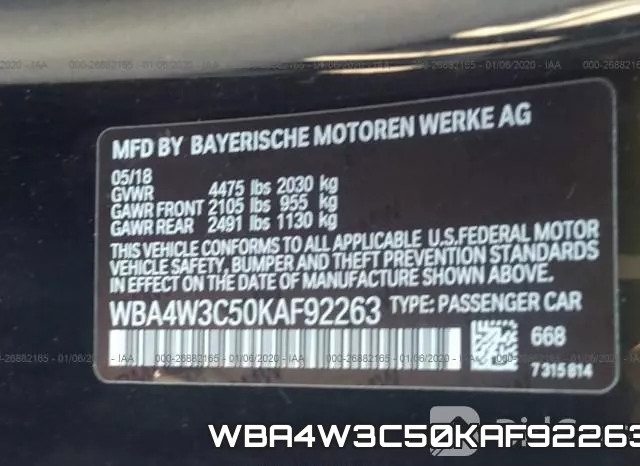 WBA4W3C50KAF92263 фото 10