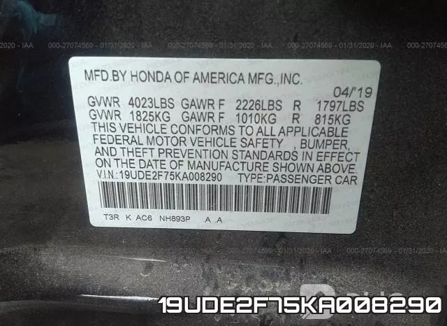 19UDE2F75KA008290 фото 4