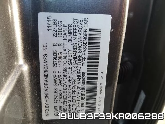 19UUB3F33KA006288 фото 2