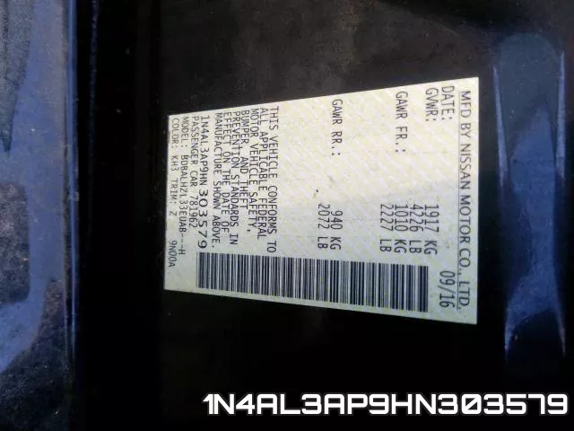 1N4AL3AP9HN303579 фото 2