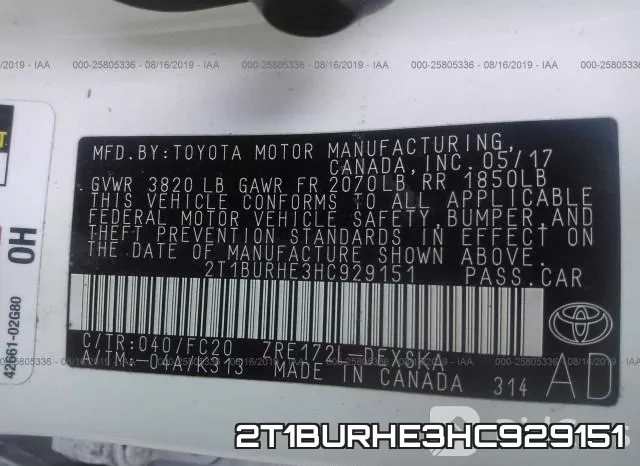 2T1BURHE3HC929151 фото 8
