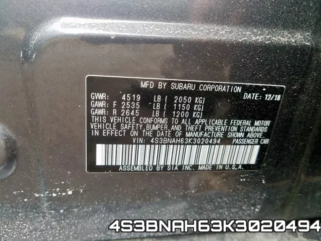 4S3BNAH63K3020494 фото 2