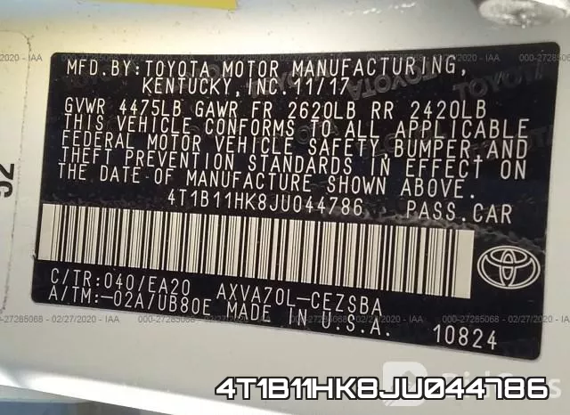 4T1B11HK8JU044786 фото 7