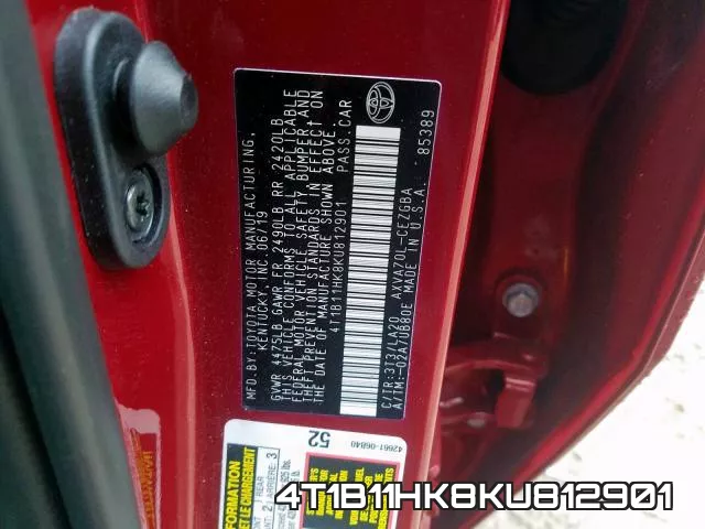 4T1B11HK8KU812901 фото 2