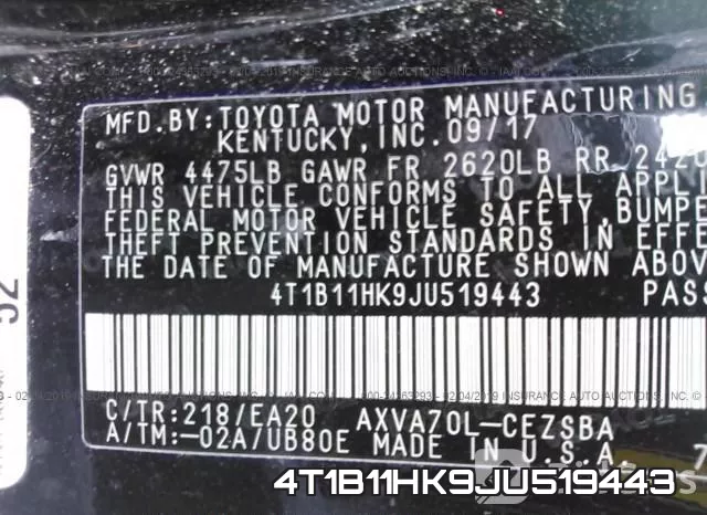 4T1B11HK9JU519443 фото 10