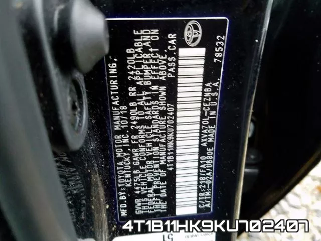 4T1B11HK9KU702407 фото 2