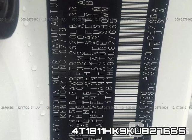4T1B11HK9KU827665 фото 5