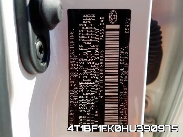 4T1BF1FK0HU390975 фото 2