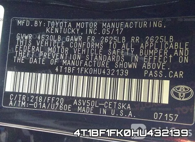 4T1BF1FK0HU432139 фото 10