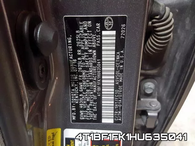 4T1BF1FK1HU635041 фото 2