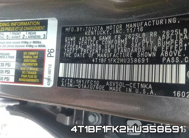 4T1BF1FK2HU358691 фото 4