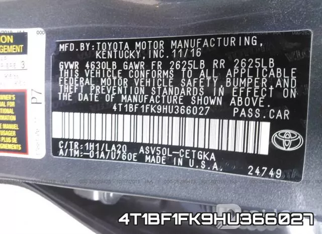 4T1BF1FK9HU366027 фото 7