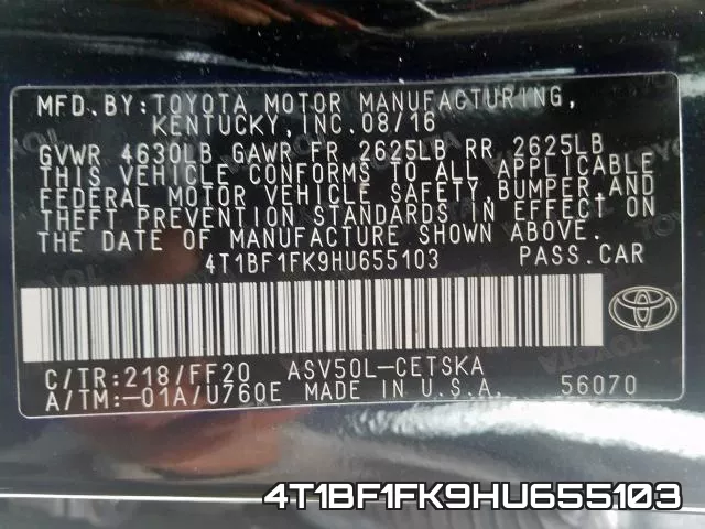 4T1BF1FK9HU655103 фото 2