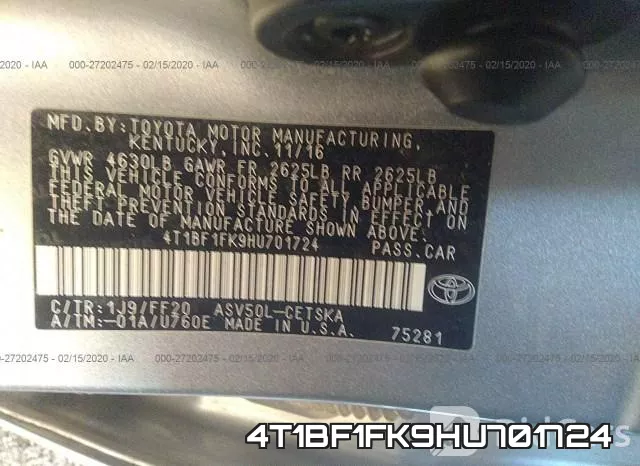 4T1BF1FK9HU701724 фото 5