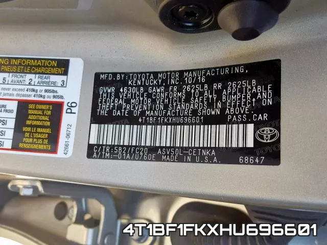 4T1BF1FKXHU696601 фото 2
