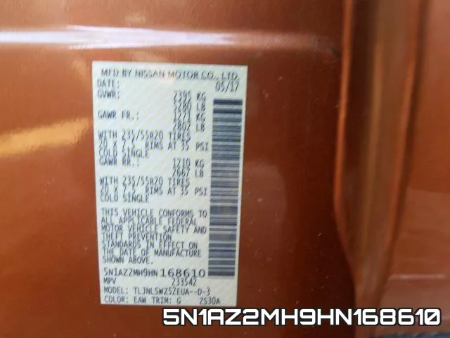 5N1AZ2MH9HN168610 фото 2
