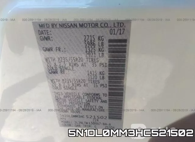 5N1DL0MM3HC521502 фото 10