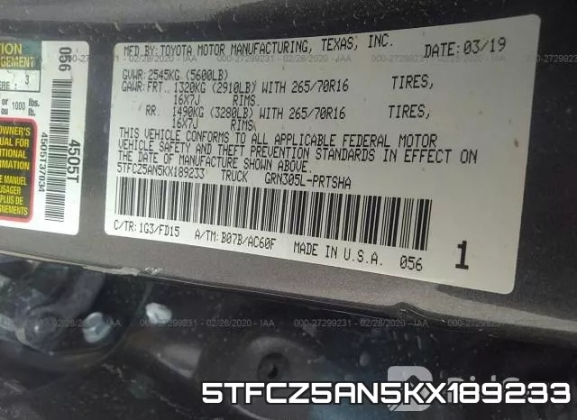 5TFCZ5AN5KX189233 фото 6