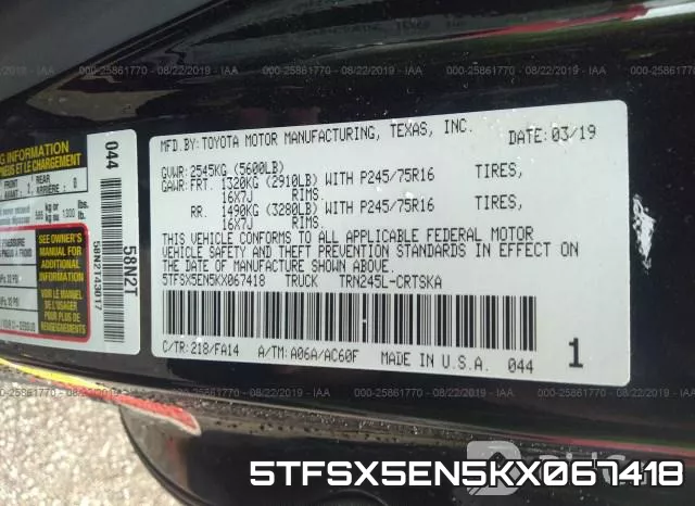 5TFSX5EN5KX067418 фото 10