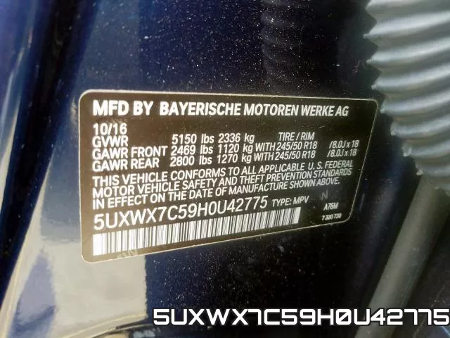 5UXWX7C59H0U42775 фото 2