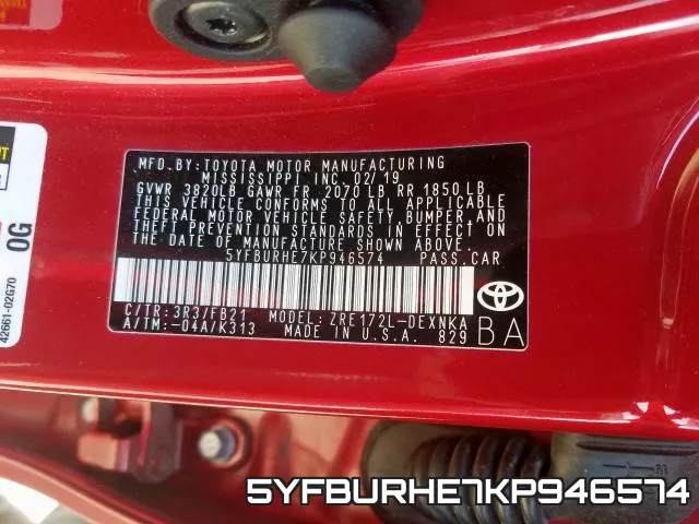 5YFBURHE7KP946574 фото 2