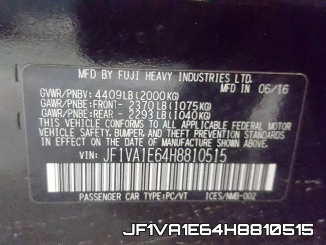 JF1VA1E64H8810515 фото 2