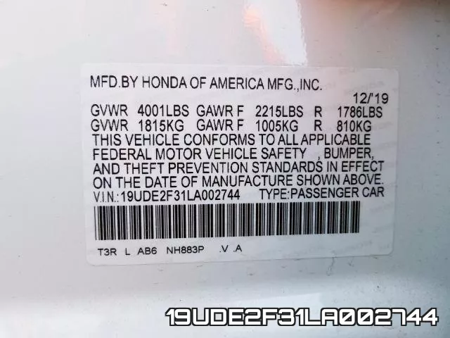 19UDE2F31LA002744 фото 2