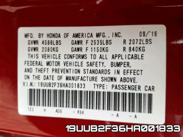 19UUB2F36HA001833 фото 2