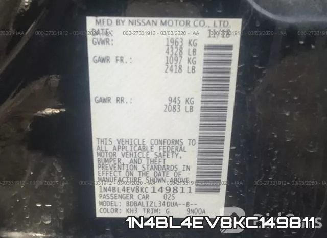 1N4BL4EV8KC149811 фото 9
