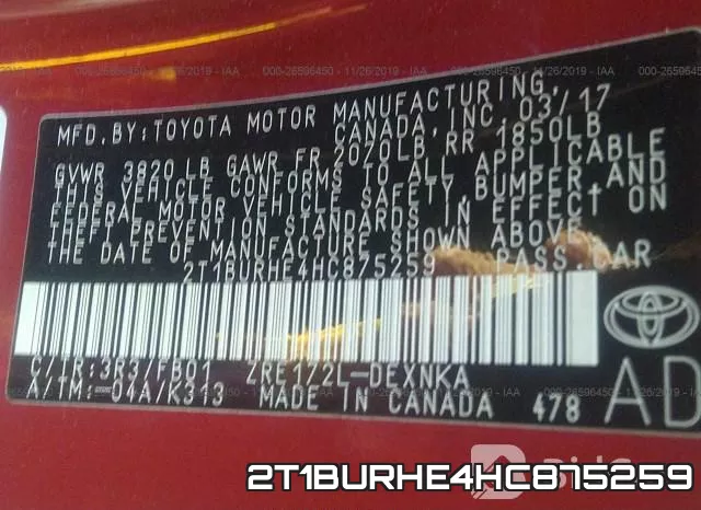 2T1BURHE4HC875259 фото 9