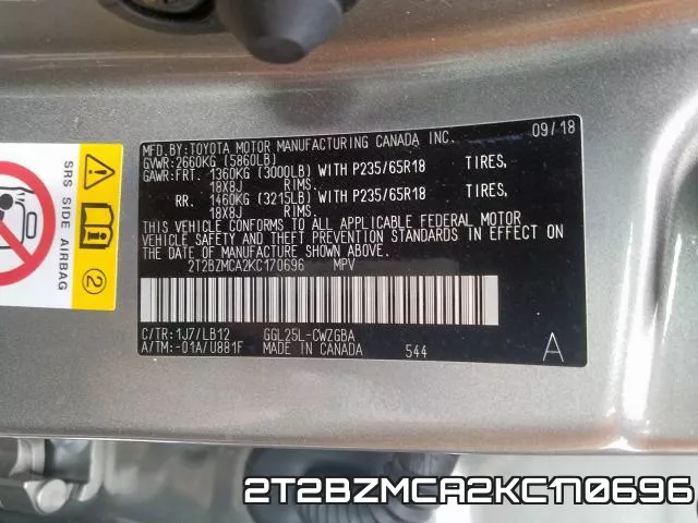 2T2BZMCA2KC170696 фото 2