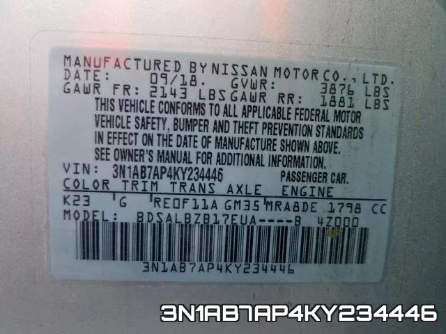 3N1AB7AP4KY234446 фото 2