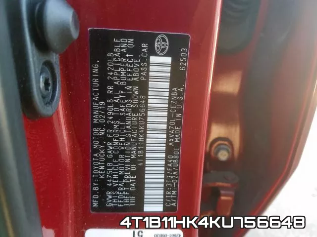 4T1B11HK4KU756648 фото 2